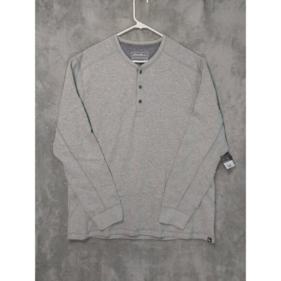 Eddie Bauer Shirt Mens XL Gray Long Sleeve Henley Thermal Waffle Knit Cotton - Picture 1 of 8